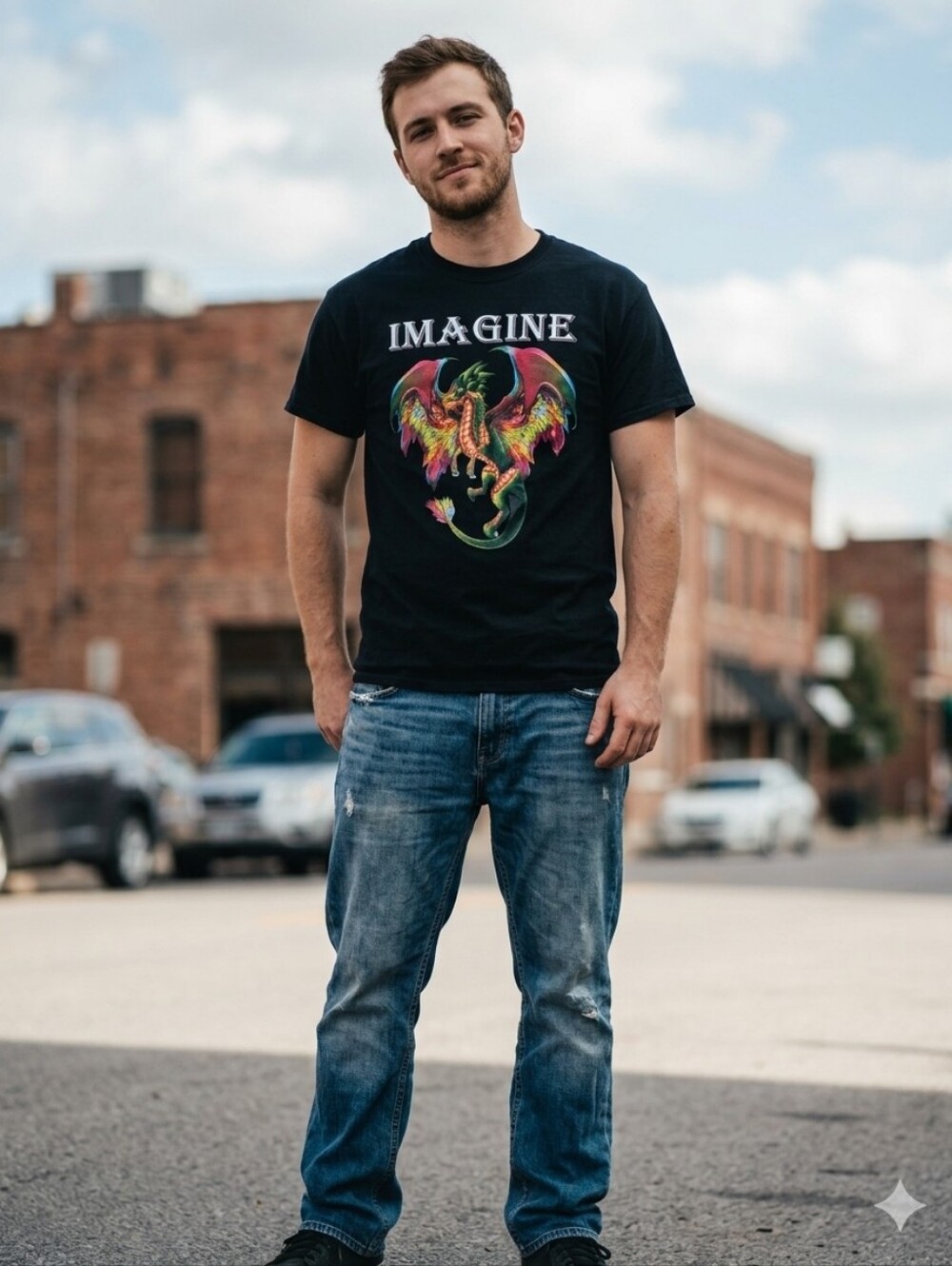 Imagine You're A Dragon Black Short Sleeve Tee Size Small